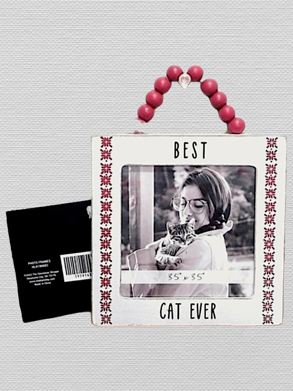 Hobby Lobby Red Beaded 'Best Cat Ever' Hanging Photo Frame